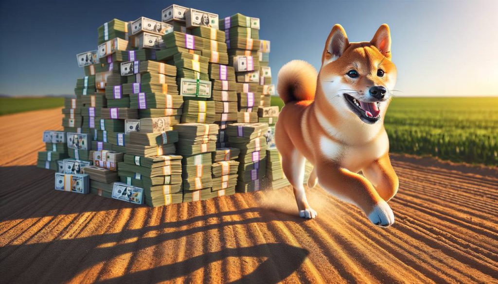 Shiba Inu avec des piles d'argent