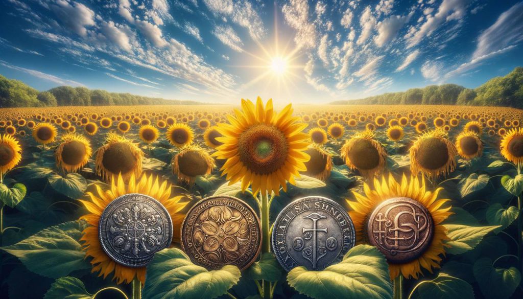 Quatre pièces dans un champ de tournesols